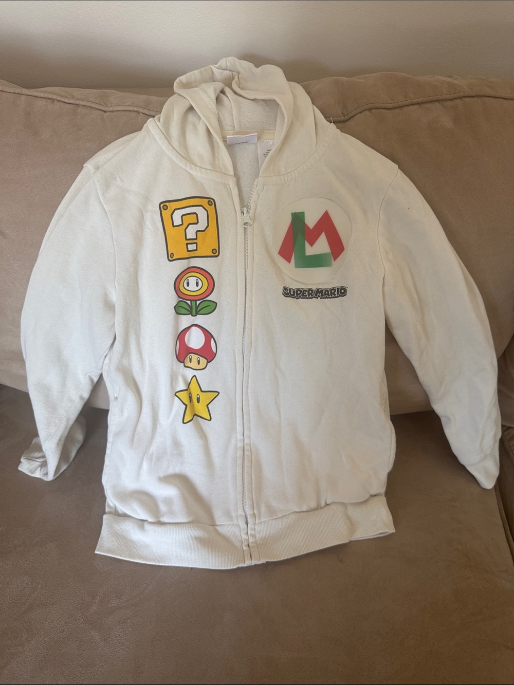 Super Mario Kids Cream Zip Hoodie Sweatshirt